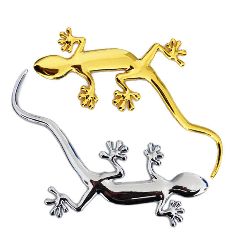 美克杰 車貼 汽車壁虎一對金銀 車用實心金屬鋅合金個性車貼 金色+銀色